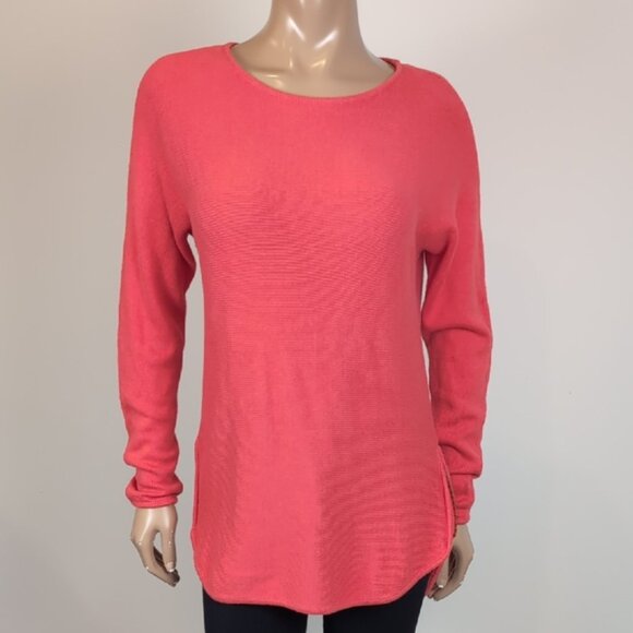 Michael Kors Tunic Sweater Shirttail Knit Gold Zipper Side Pullover Pumpkin Fall - Picture 2 of 12